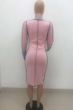 Light Blue Casual Patchwork Turndown Collar Irregular Dress Dresses
