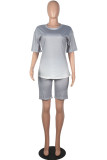 Grey Fashion Casual Gradient Short Sleeve Two Pieces