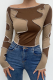 Brown Sexy Solid Patchwork One Shoulder Tops