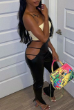 Black Sexy Solid Patchwork Skinny High Waist Pencil Solid Color Bottoms