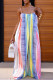 Yellow Casual Print Pocket Spaghetti Strap Loose Jumpsuits