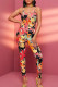 Red Black Sexy Print Patchwork Spaghetti Strap Skinny Jumpsuits