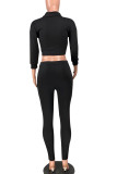 Green Casual Solid Patchwork Zipper Collar Three Quarter Two Pieces