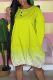Yellow Casual Gradual Change Split Joint Buttons O Neck Straight Dresses