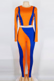 Orange Casual Sportswear Print Patchwork O Neck Long Sleeve Two Pieces