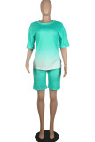 Green Fashion Casual Gradient Short Sleeve Two Pieces