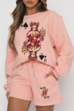 Pink Casual Print Patchwork O Neck Long Sleeve Two Pieces