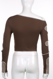 Brown Sexy Solid Patchwork One Shoulder Tops