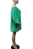 Green Casual Solid Patchwork Fold Asymmetrical Off the Shoulder Straight Dresses