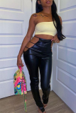 Black Sexy Solid Patchwork Skinny High Waist Pencil Solid Color Bottoms