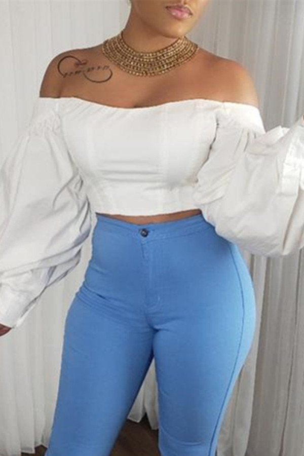 White Pre-sale Sexy Casual Solid Backless Off the Shoulder Tops