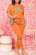 Tangerine Red Casual Print Patchwork O Neck Short Sleeve Two Pieces
