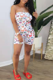 White Sexy Butterfly Print Patchwork Strapless Skinny Rompers