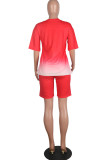 Tangerine Red Fashion Casual Gradient Short Sleeve Two Pieces