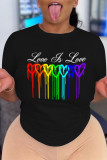 Black Fashion Casual Print Basic O Neck T-Shirts