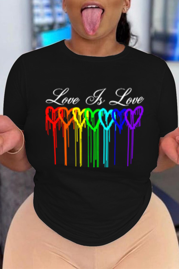 Black Fashion Casual Print Basic O Neck T-Shirts