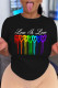 Black Fashion Casual Print Basic O Neck T-Shirts