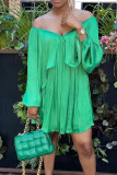 Green Casual Solid Patchwork Fold Asymmetrical Off the Shoulder Straight Dresses