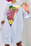 Blue Casual Striped Patchwork Half A Turtleneck Shirt Dress Dresses