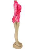 Rose Red Fashion Casual Print Patchwork Long Sleeve Two Pieces