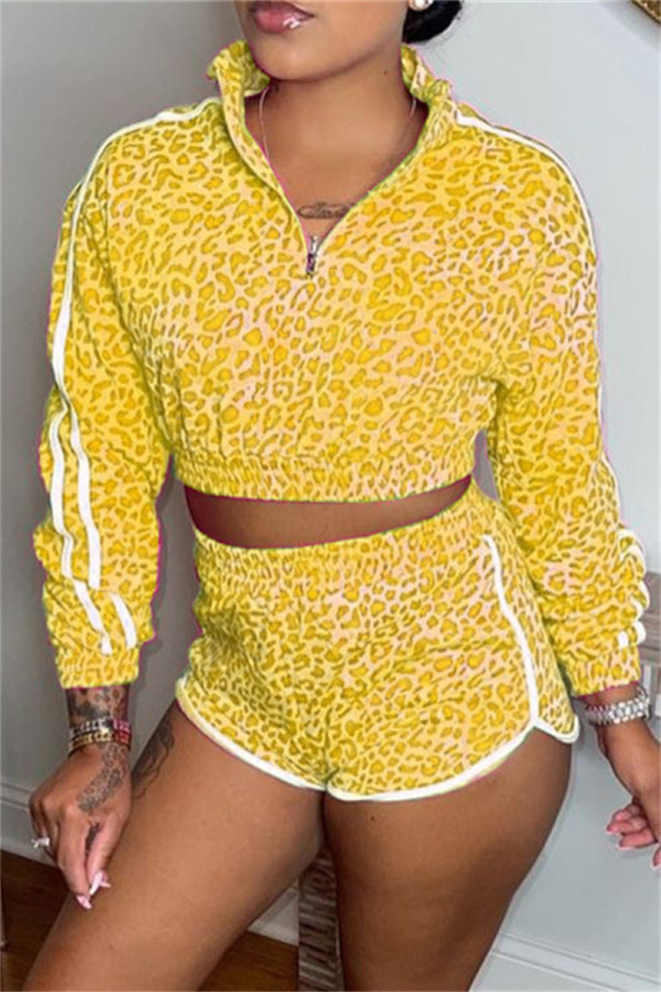 Yellow Fashion Casual Print Patchwork Long Sleeve Two Pieces