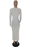 Pink Sexy Casual Solid Basic V Neck Long Sleeve Dresses