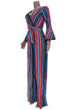 Multicolor Fashion Casual Patchwork Print With Belt V Neck Regular Jumpsuits
