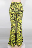 Yellow Fashion Casual Print Ripped Regular Mid-waist Trousers
