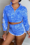 Rose Red Fashion Casual Print Patchwork Long Sleeve Two Pieces