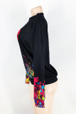Black Fashion Casual Print Basic O Neck Tops