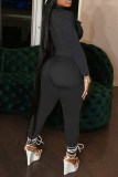 Blue Fashion Casual Solid Basic Turndown Collar Skinny Jumpsuits