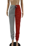 Red Casual Print Split Joint Straight High Waist Straight Positioning Print Bottoms