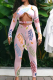 Pink Sexy Print Hollowed Out O Neck Long Sleeve Two Pieces