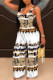 White Sexy Casual Print Backless U Neck Regular Jumpsuits
