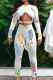 White Sexy Print Hollowed Out O Neck Long Sleeve Two Pieces