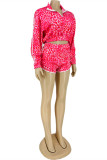 Rose Red Fashion Casual Print Patchwork Long Sleeve Two Pieces