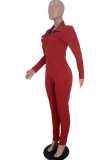 Blue Fashion Casual Solid Basic Turndown Collar Skinny Jumpsuits