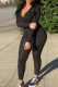 Black Sexy Solid Split Joint V Neck Skinny Jumpsuits