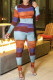 Multicolor Casual Striped Print Split Joint O Neck Skinny Jumpsuits