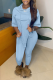 Sky Blue Casual Solid Patchwork Hooded Collar Half Sleeve Two Pieces