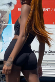 Black Sexy Solid Hollowed Out Halter Skinny Rompers