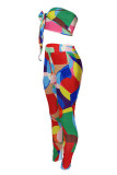 Multicolor Fashion Sexy Print Backless Halter Sleeveless Two Pieces