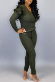 Green Sexy Solid O Neck Long Sleeve Regular Two Pieces