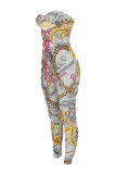 White Fashion Sexy Print Bandage Hollowed Out Backless Strapless Skinny Jumpsuits