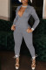 Grey Fashion Casual Solid Basic Turndown Collar Skinny Jumpsuits