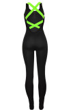 Black Sexy Sportswear Solid Patchwork Backless Square Collar Skinny Jumpsuits