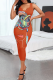 Red Sexy Print Patchwork V Neck Pencil Skirt Dresses
