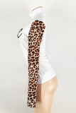 Leopard Print Fashion Casual Print Patchwork Turtleneck Tops