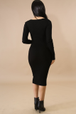 Brown Sexy Solid Make Old Square Collar Pencil Skirt Dresses