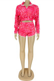 Rose Red Fashion Casual Print Patchwork Long Sleeve Two Pieces